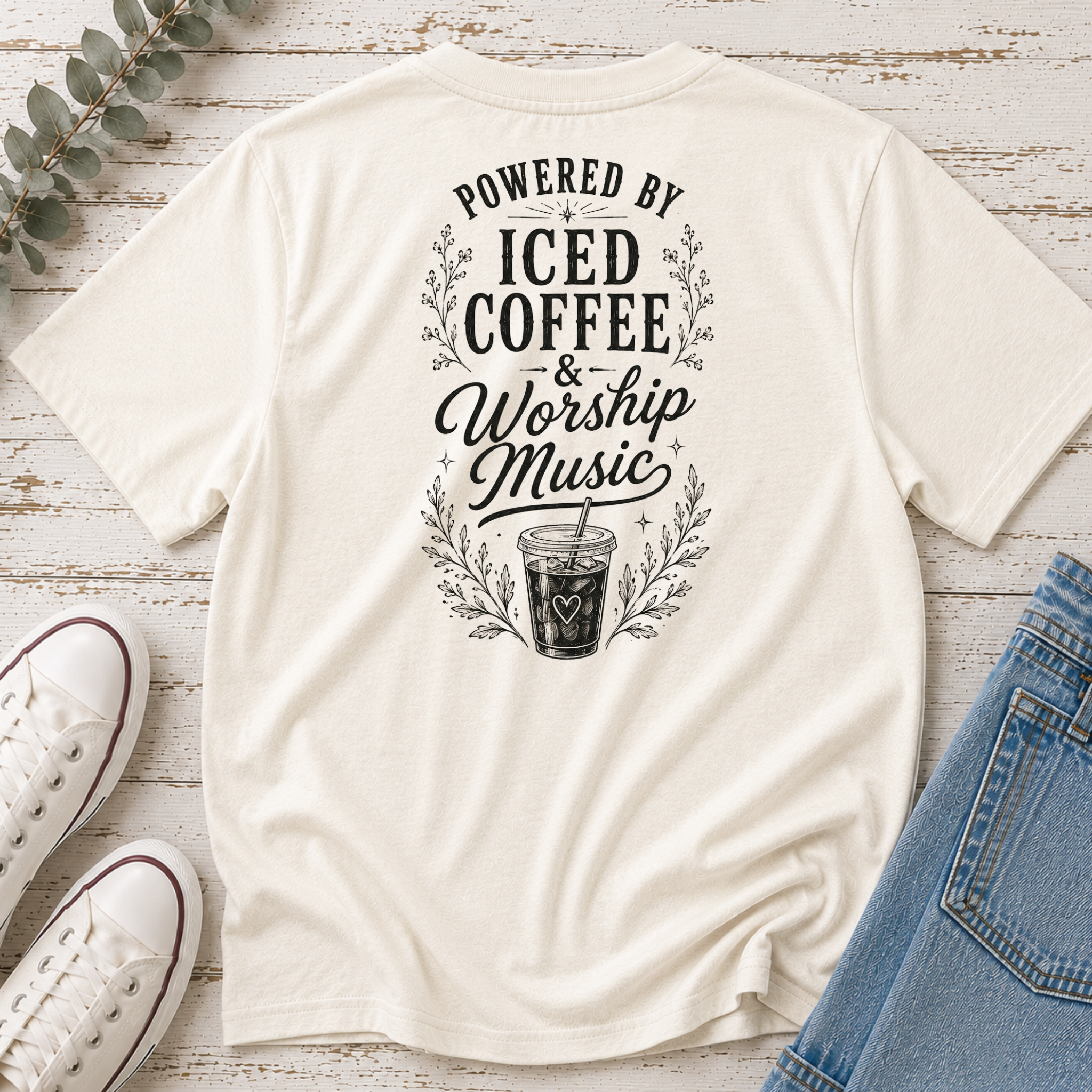 Powered by Iced Coffee & Worship Music Tee