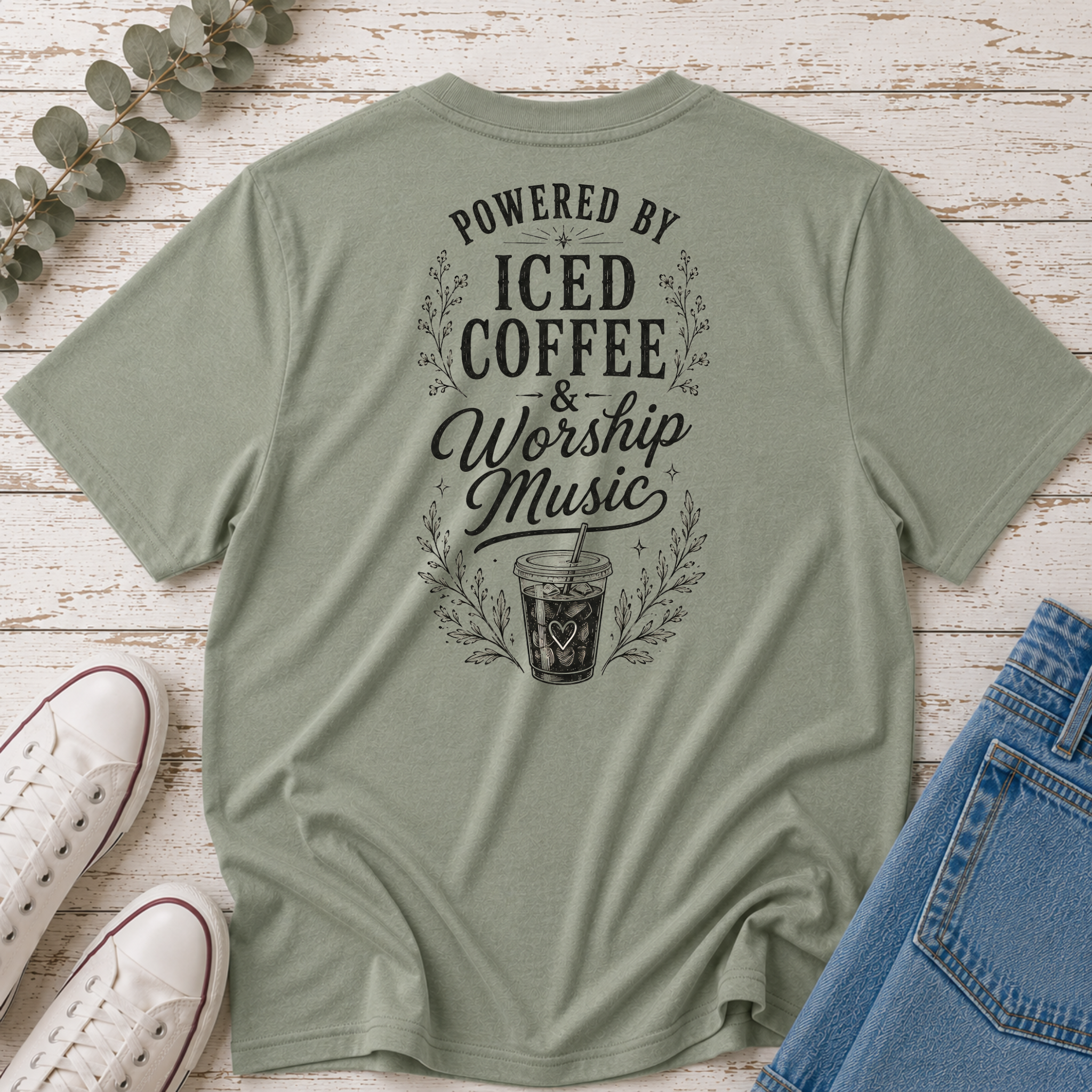 Powered by Iced Coffee & Worship Music Tee
