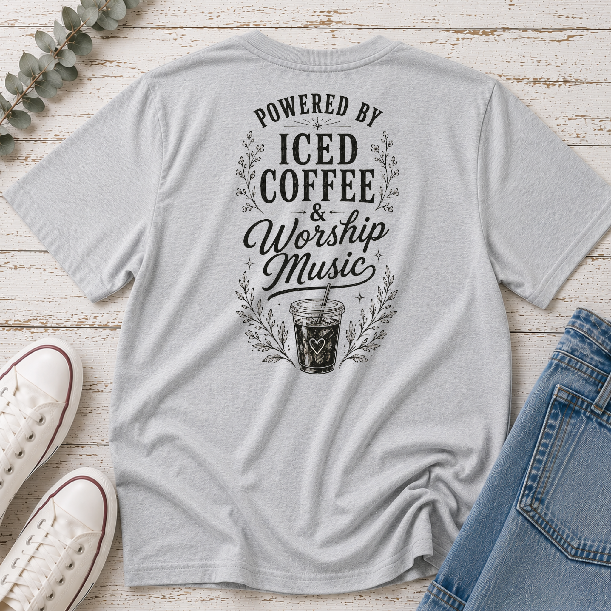 Powered by Iced Coffee & Worship Music Tee