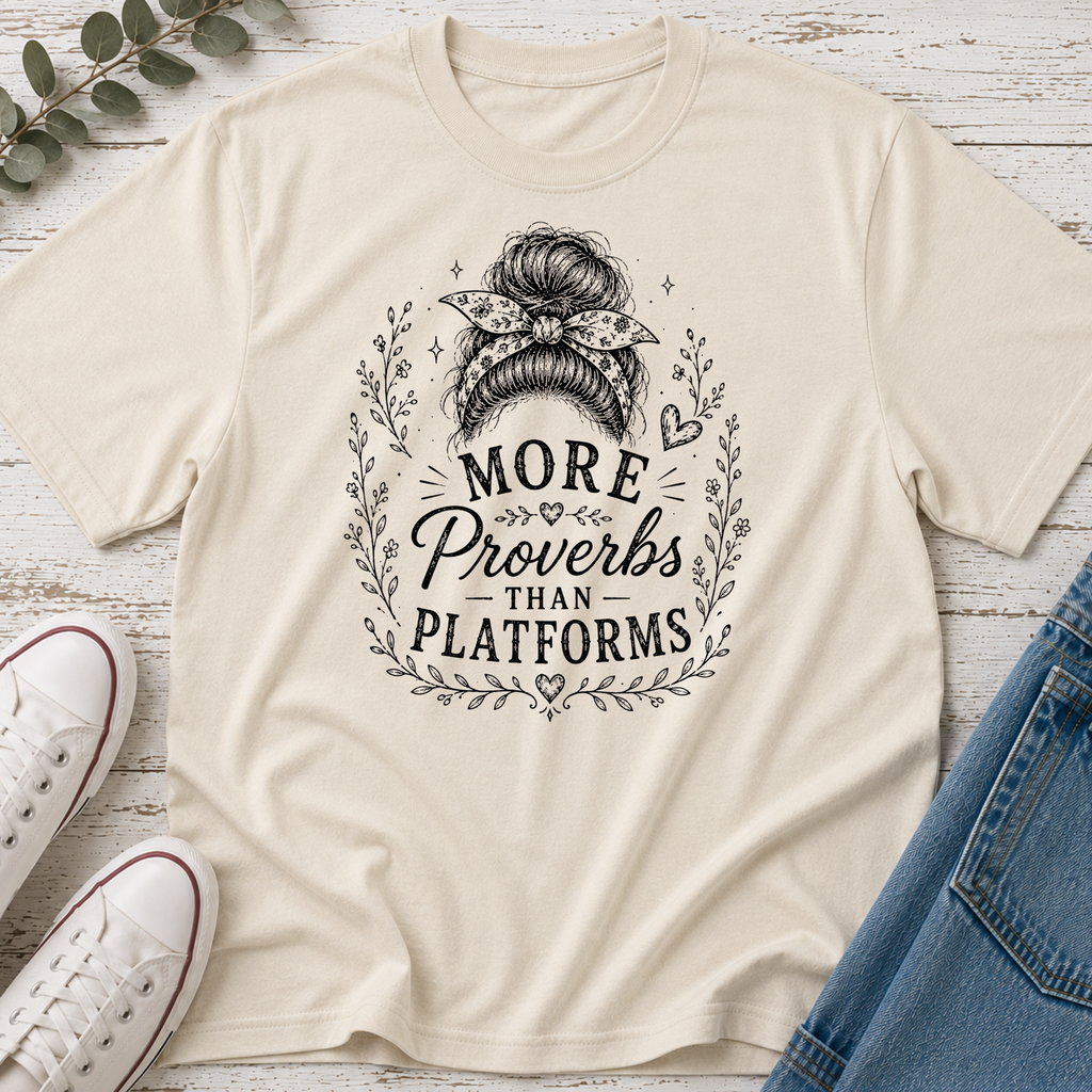 More Proverbs Than Platforms Messy Bun Tee