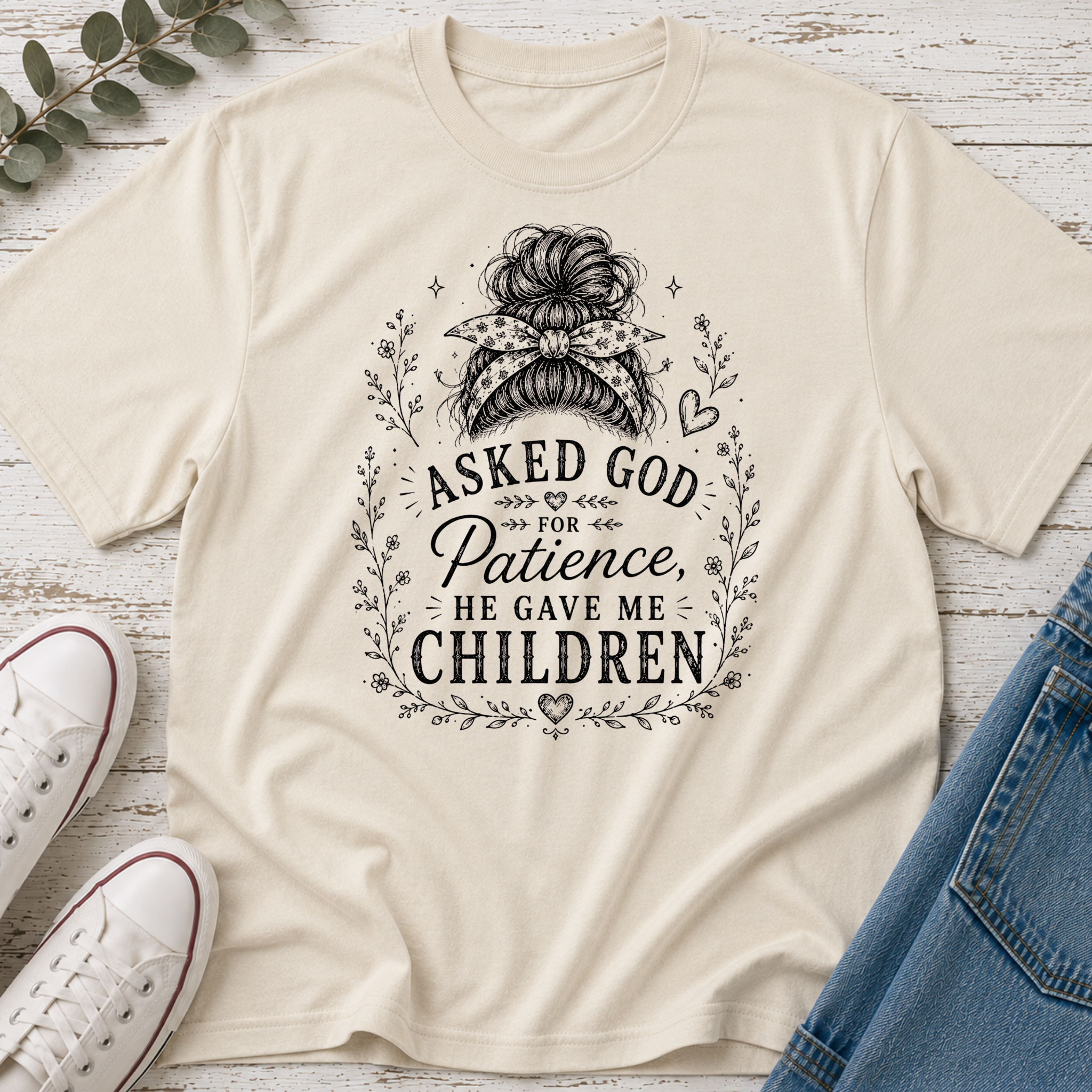 God Gave Me Children Messy Bun Tee