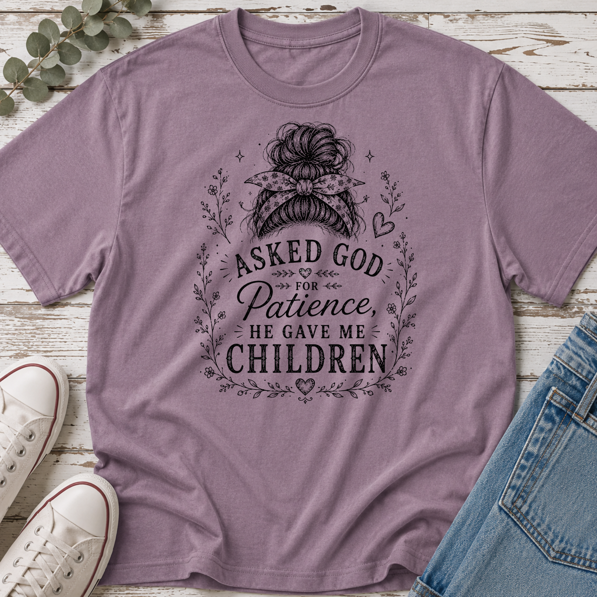 God Gave Me Children Messy Bun Tee