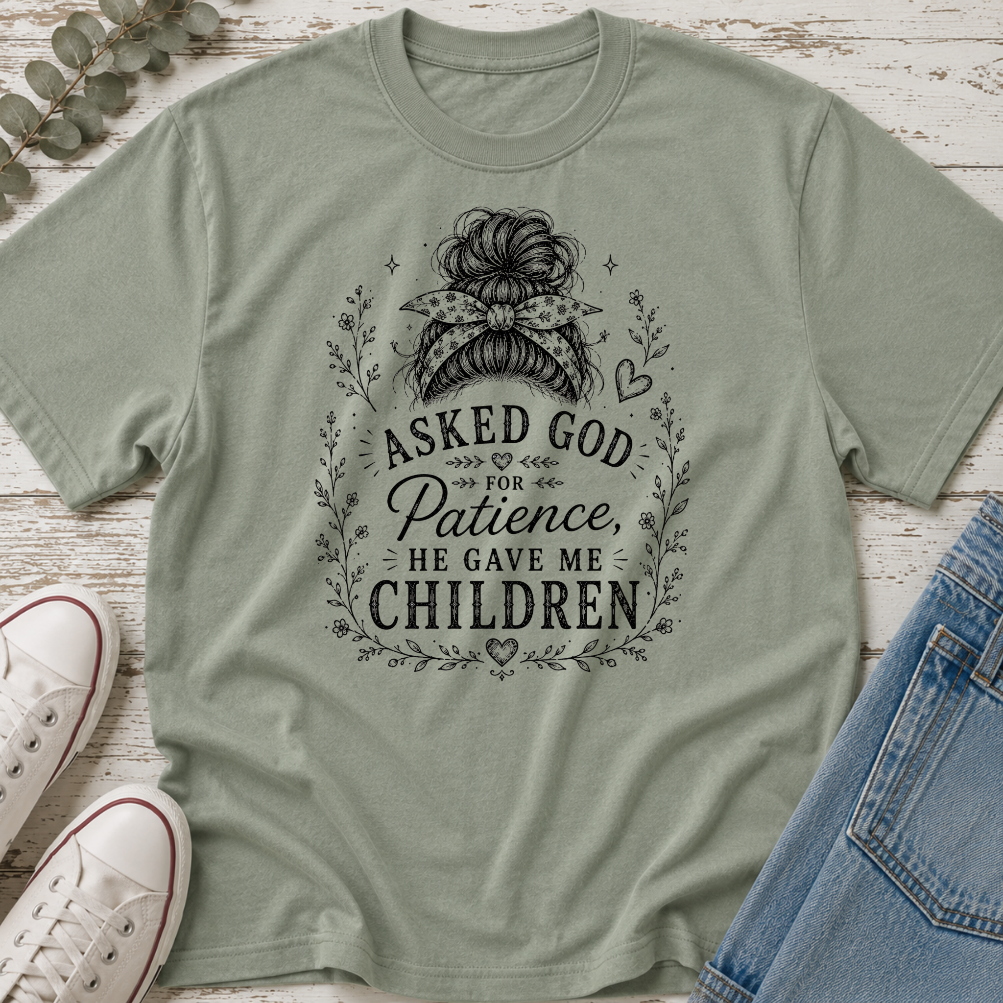 God Gave Me Children Messy Bun Tee