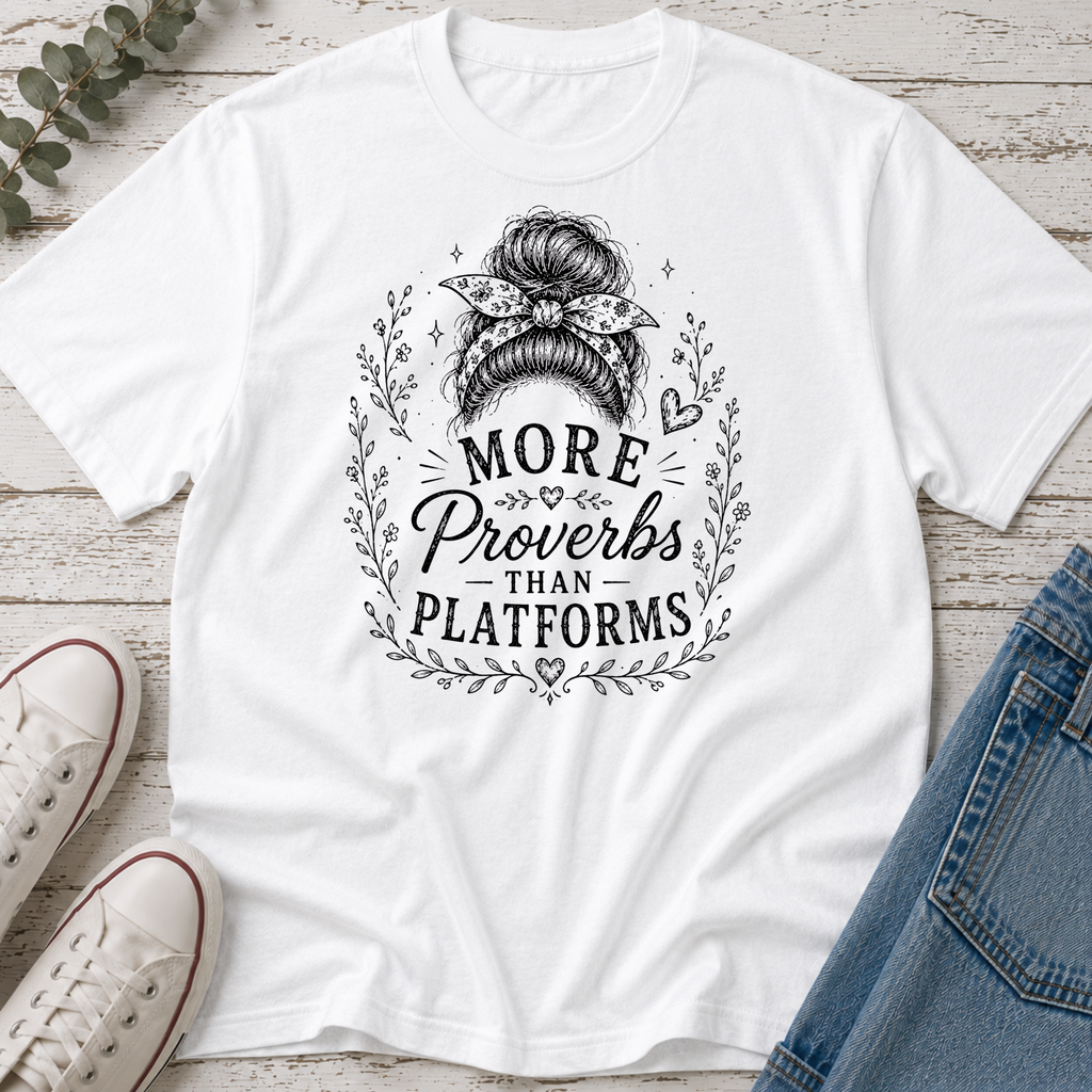 More Proverbs Than Platforms Messy Bun Tee