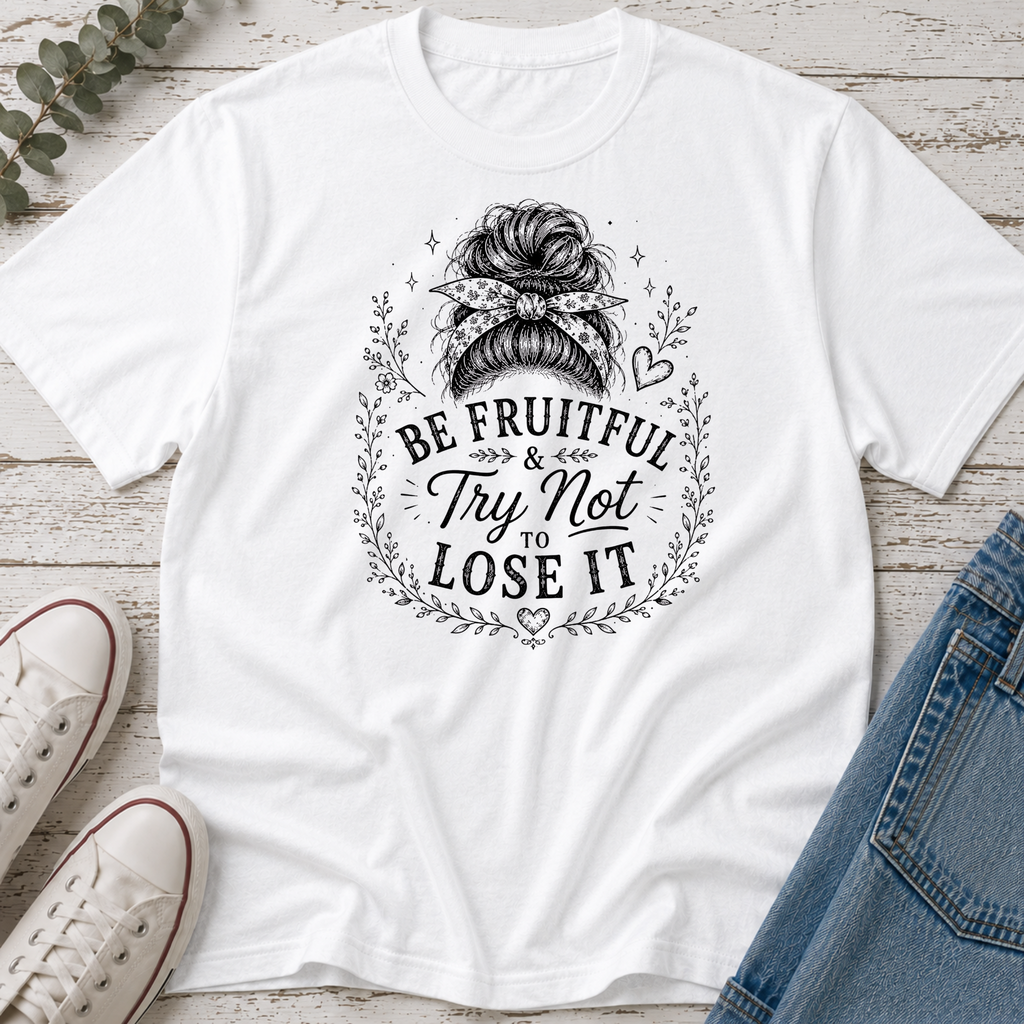 Be Fruitful & Try Not to Lose It Messy Bun Tee